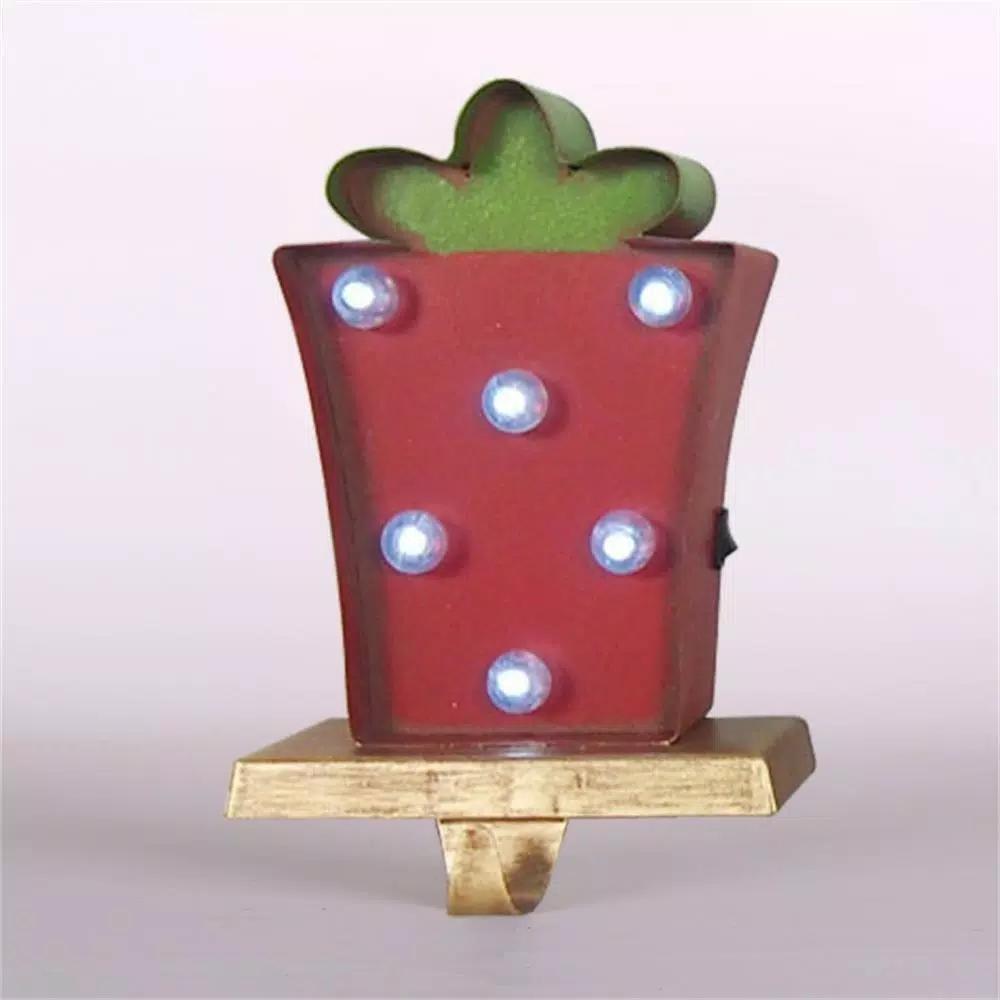 Glitzhome Marquee LED Gift Box Christmas Stocking Holder with Iron Hook, 7.48 in.