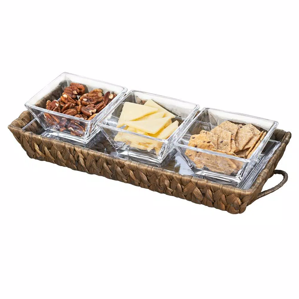Artland Garden Terrace 5-Piece Sectional Server Set with Water Hyacinth Holder and Glass Bowls