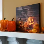 LUMABASE Jack O' Lantern Lighted Canvas Wall Art - Twinkling LED Halloween Hanging Decor thumbnail 3