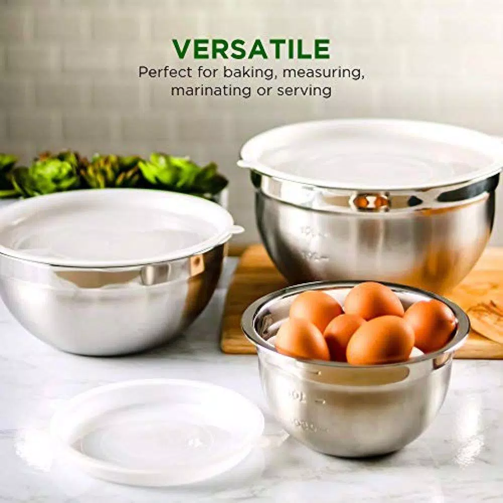 Ovente 3-Piece Stainless Steel Mixing Bowls Set with Lids