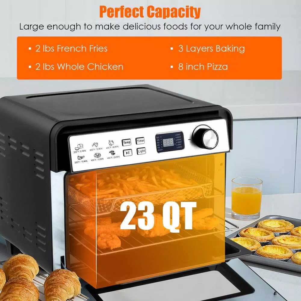 Costway 23 Qt. 12-in-1 Air Fryer Oven with Rotisserie, 1700W Convection Toaster Oven, Black