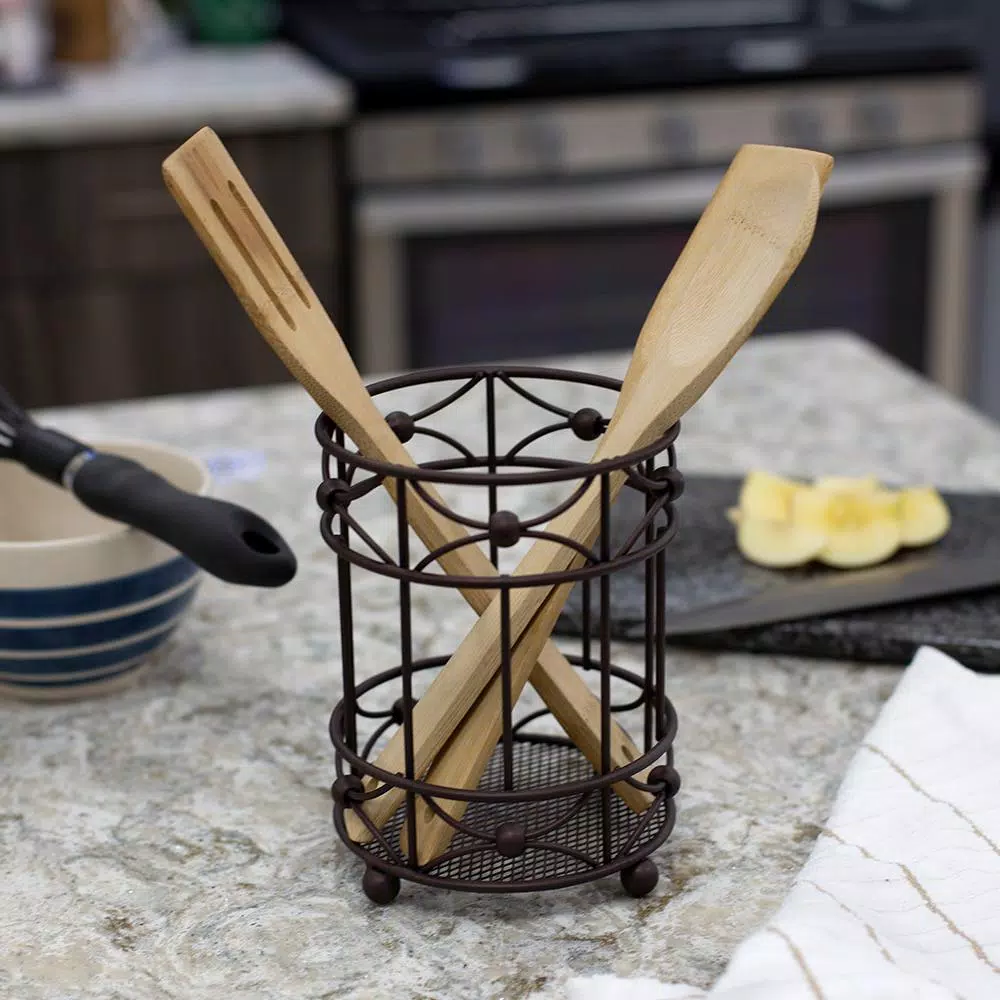 Home Basics Arbor Oil-Rubbed Bronze Steel Utensil Holder with Mesh Bottom and Non-Skid Feet