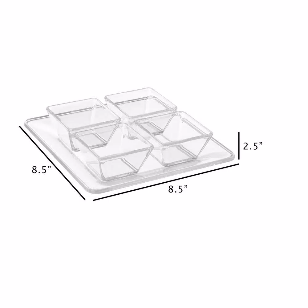 Classic Cuisine 5-Piece Serving Tray Set with 4 Crystal-Clear Condiment Bowls