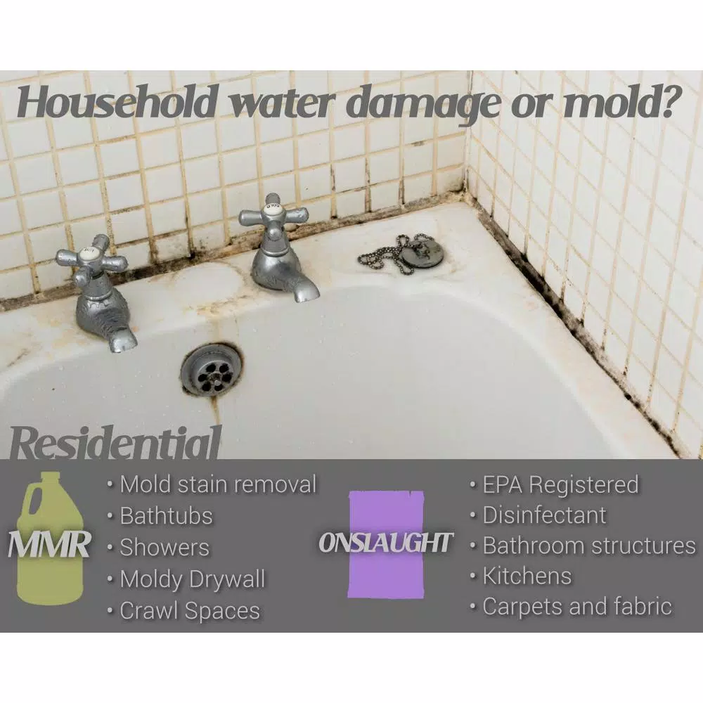MMR Mold & Mildew Stain Remover (1 Gal) & Onslaught Disinfectant (2 oz Concentrate) 2-Step Combo Pack