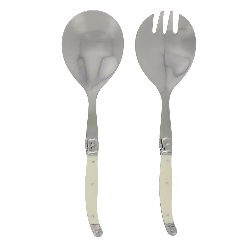 Unbranded French Home Laguiole 2-Piece Faux Ivory Salad Servers Set, Stainless Steel