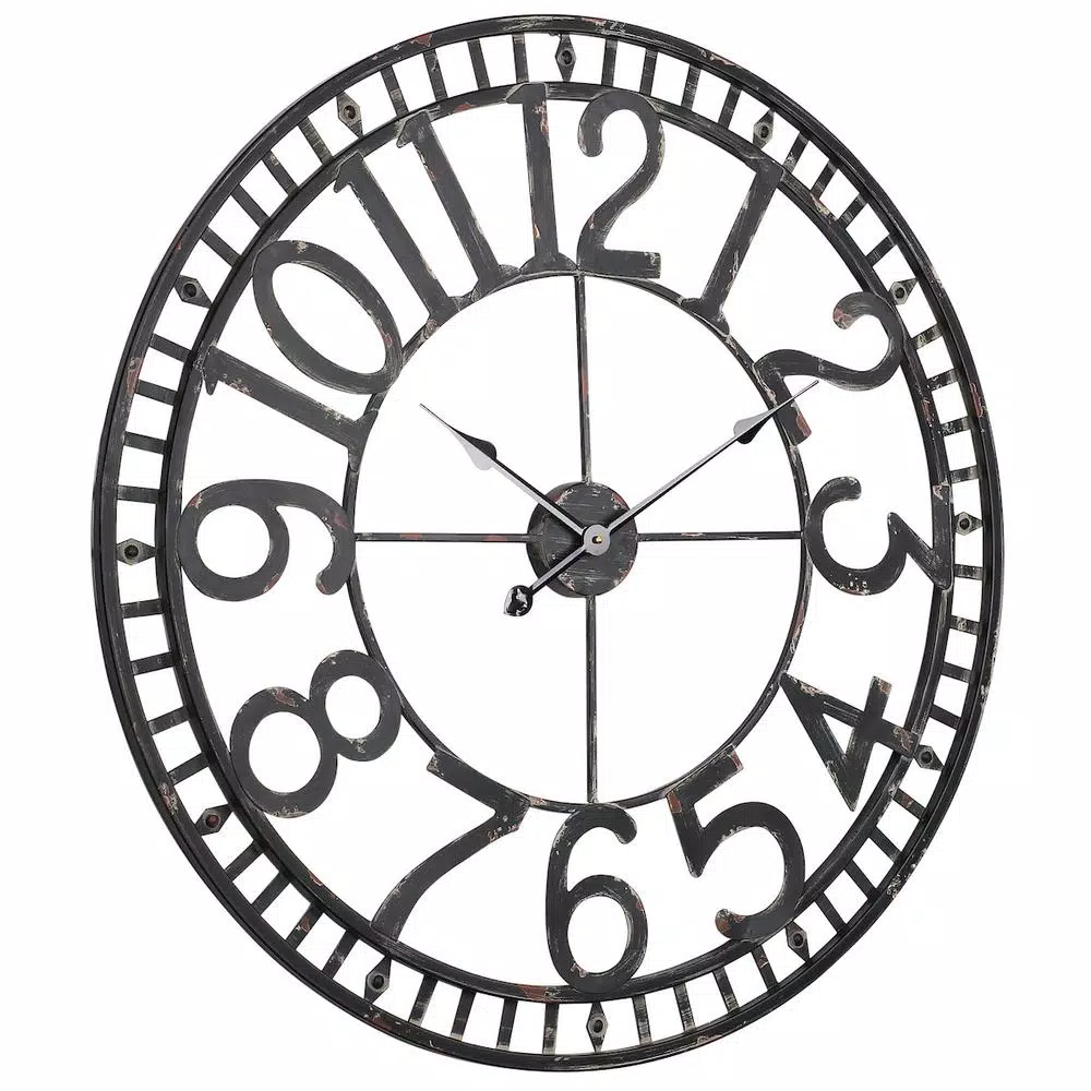 Utopia Alley Manhattan Industrial 32" Oversized Wall Clock, Analog Quartz, Black Metal