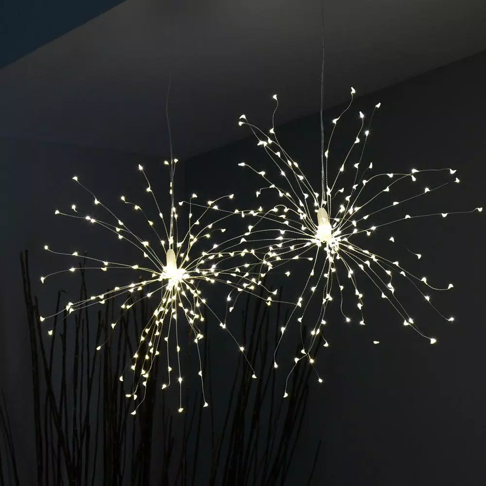 LUMABASE 200-LED Warm White Starburst Fairy Lights with Remote Control, Battery Operated, Set of 2