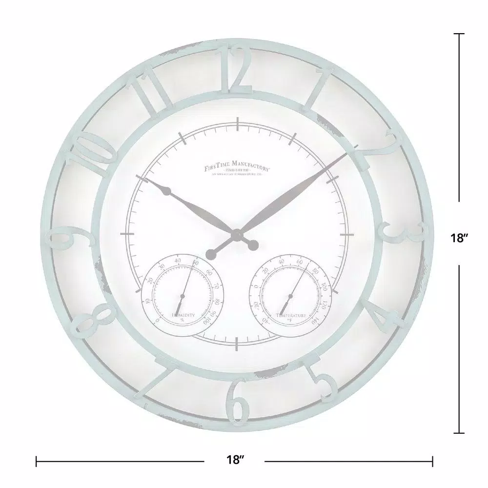 FirsTime 18 in. Laguna Round Outdoor Wall Clock with Thermometer and Hygrometer - Aged Teal