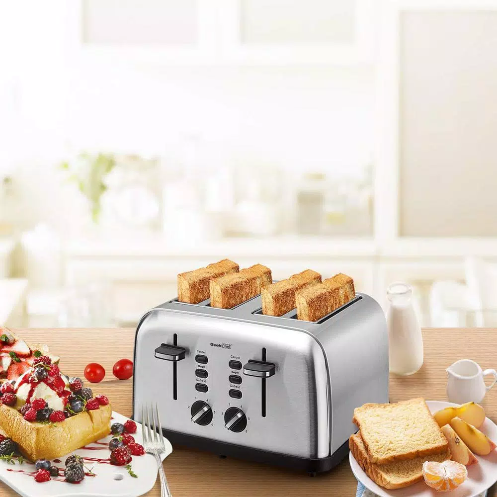 Boyel Living 1500W 4-Slice Wide Slot Toaster with Dual Independent Control Panels, Silver
