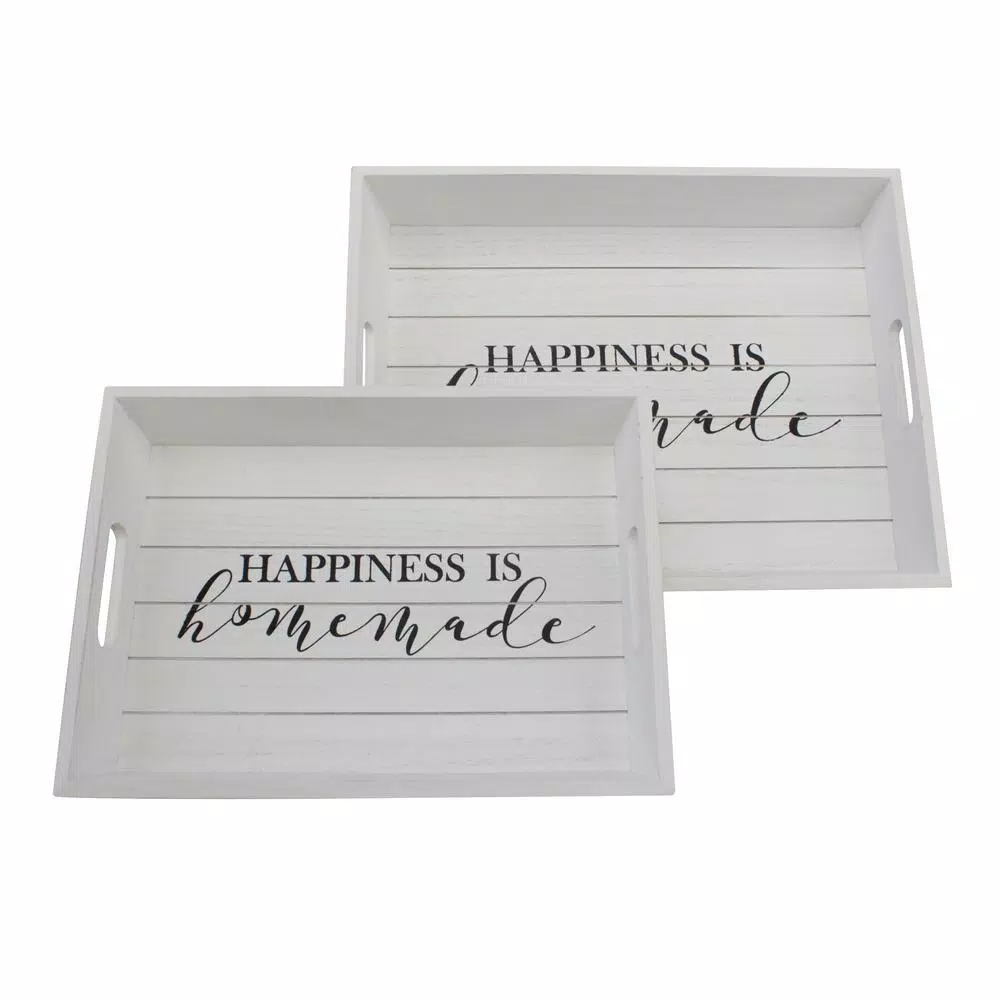 Stonebriar Collection Stonebriar Rustic Worn White Wooden Serving Tray Set of 2 - Happiness is Homemade