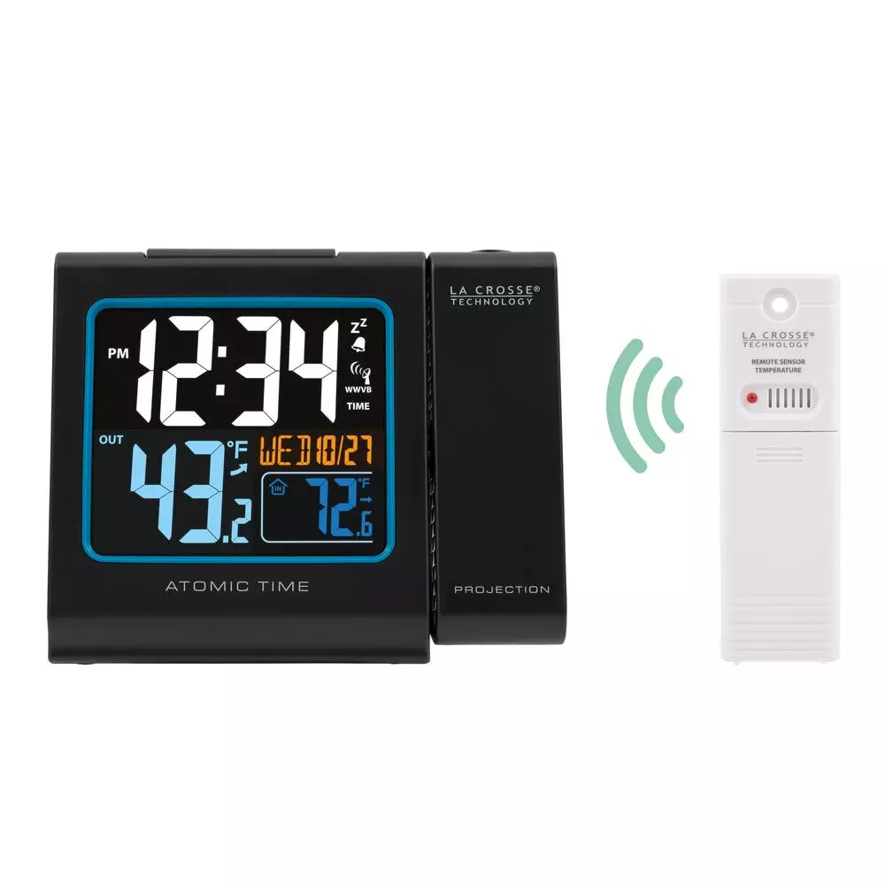 La Crosse Technology 5 in. Color Projection Atomic Digital Alarm Clock with Wireless Outdoor Sensor