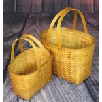 Vintiquewise Natural Woven Wood Chip Oval Shopping Baskets with Folding Handles, Set of 2 thumbnail 1