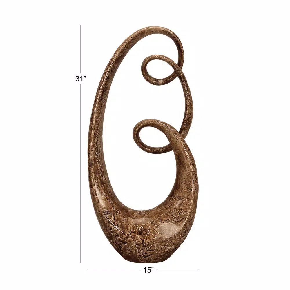 LITTON LANE 31 in. x 15 in. Abstract Polystone Sculpture with Brown Patina Finish