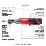 Milwaukee M12 FUEL 3/8 in. Cordless Ratchet Kit with (2) 2.0 Ah Batteries, Charger & Bag thumbnail 4