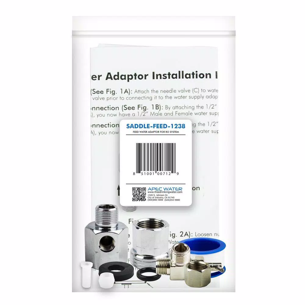 APEC Water Systems Standard Feed Water Adapter for 1/2 in. and 3/8 in. Pipes, Reverse Osmosis Water Filter System Connector