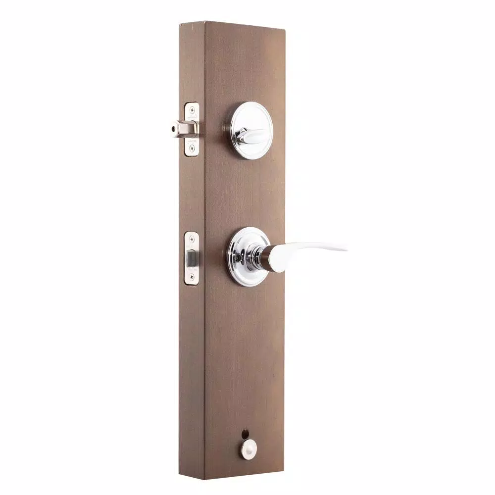 Copper Creek Craftsman Polished Stainless Steel Front Door Handleset with Left-Hand Scandinavian Lever