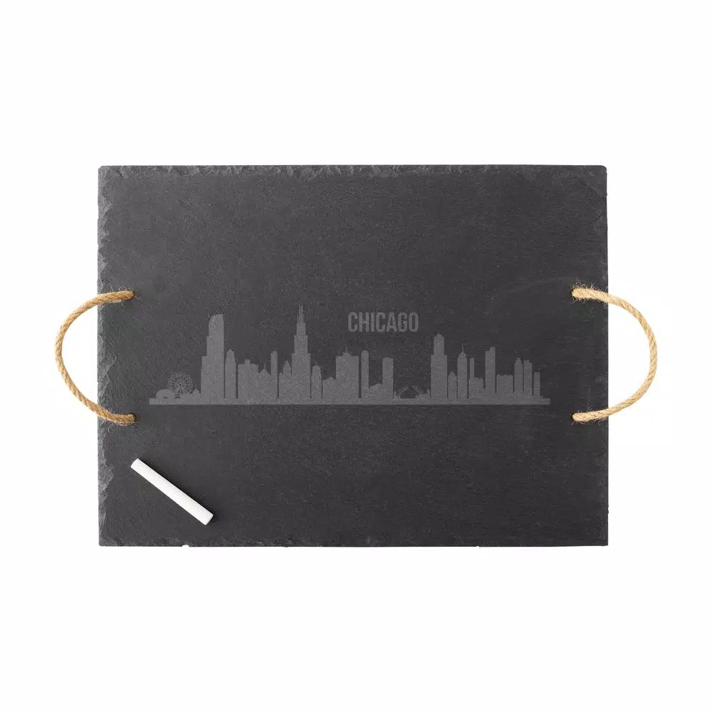 Cathy's Concepts Chicago Skyline Black Slate Serving Tray with Hemp Handles