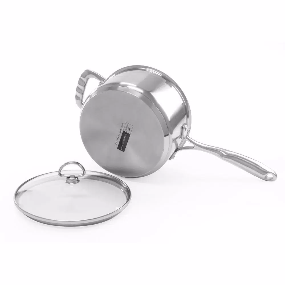 Chantal Induction 21 Steel 3.5 Qt. Stainless Steel Saucepan with Glass Lid, Brushed Stainless Steel