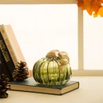 Glitzhome Green Crackle Glass Short Pumpkin - 5.91 in. Hand Blown Glass Fall Tabletop Decor thumbnail 6