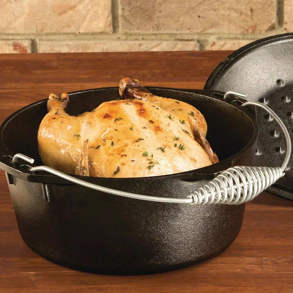 Lodge 5 Qt. Cast Iron Dutch Oven with Lid and Spiral Bail Handle, Black