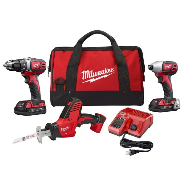 Milwaukee M18 18V Lithium-Ion Cordless 3-Tool Combo Kit with 2 1.5 Ah Batteries and Charger