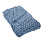 MODERN THREADS Blue Cotton Cable Knit Throw with Popcorn-Stitch Design thumbnail 1