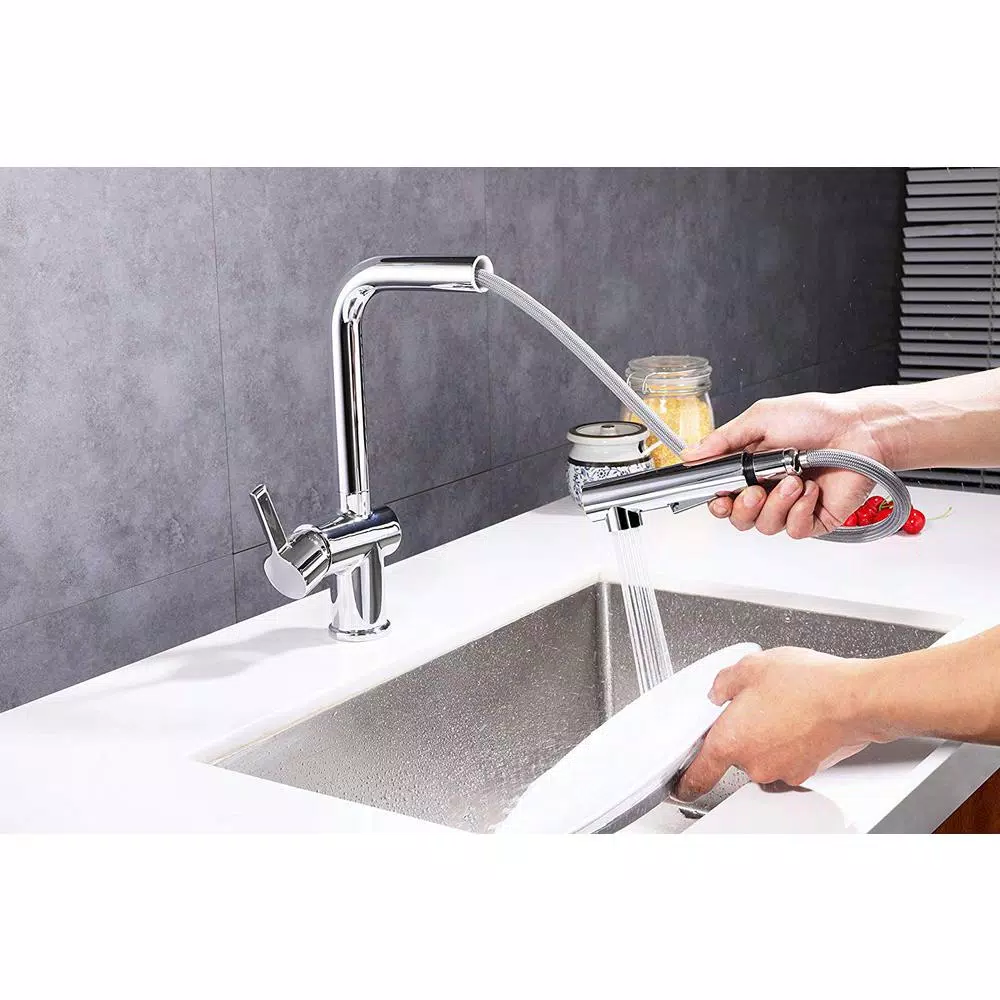 Vanity Art Brushed Nickel Single-Handle Pull Out Kitchen Faucet with 360 Degree Swivel Spout
