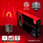 Wintergreen Lighting FlexFilament C9 Red LED Vintage Edison Shatterproof Christmas Light Bulbs (5-Pack) thumbnail 2