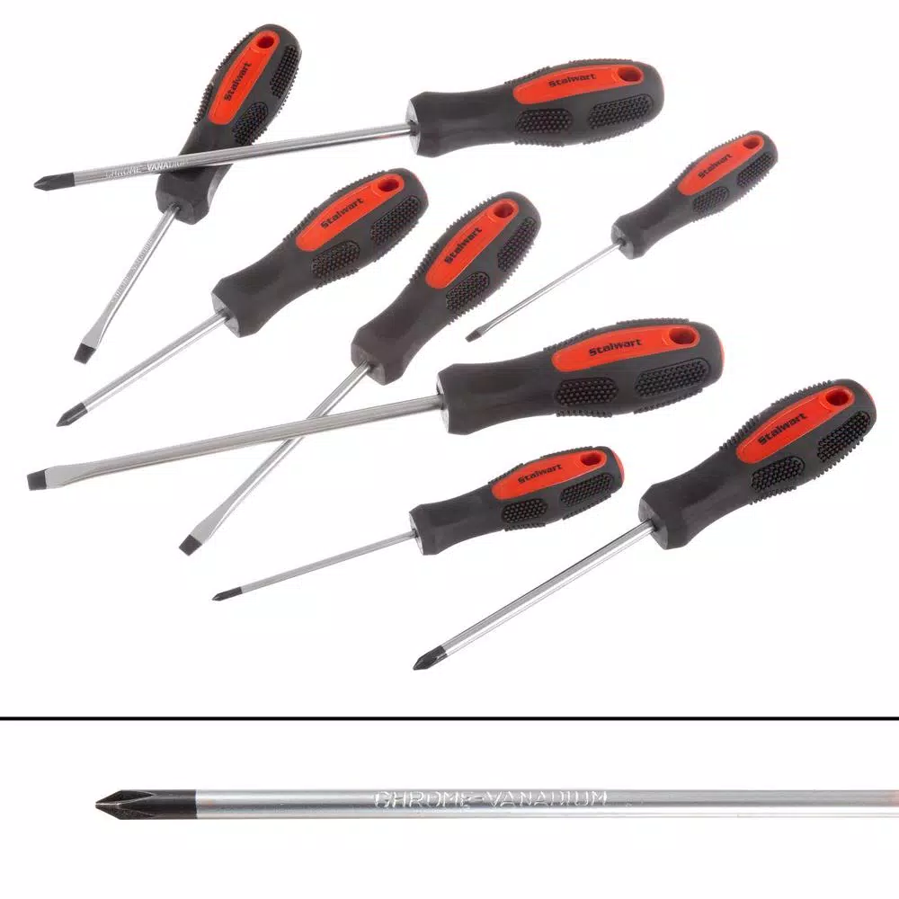 Stalwart 8-Piece Magnetic Tip Screwdriver Set, Phillips and Slotted Chrome Vanadium Steel