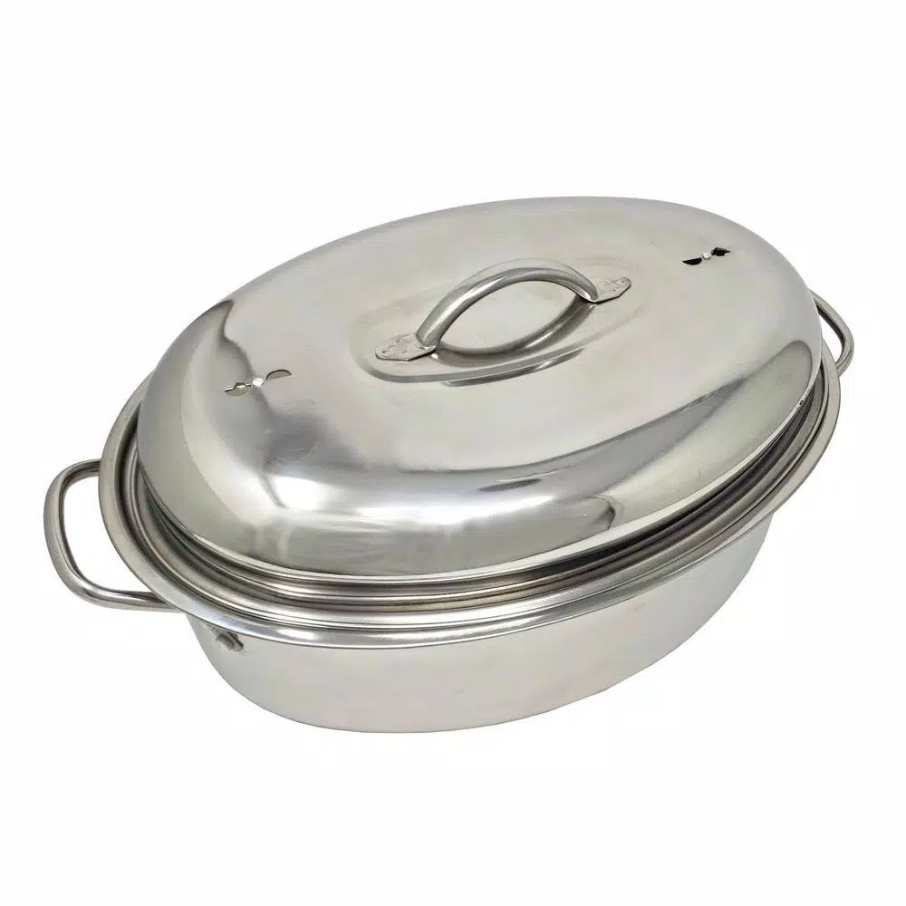 LavoHome Professional Stainless Steel Oval Roaster Set with Induction Lid and Wire Rack, 9.5 Qt