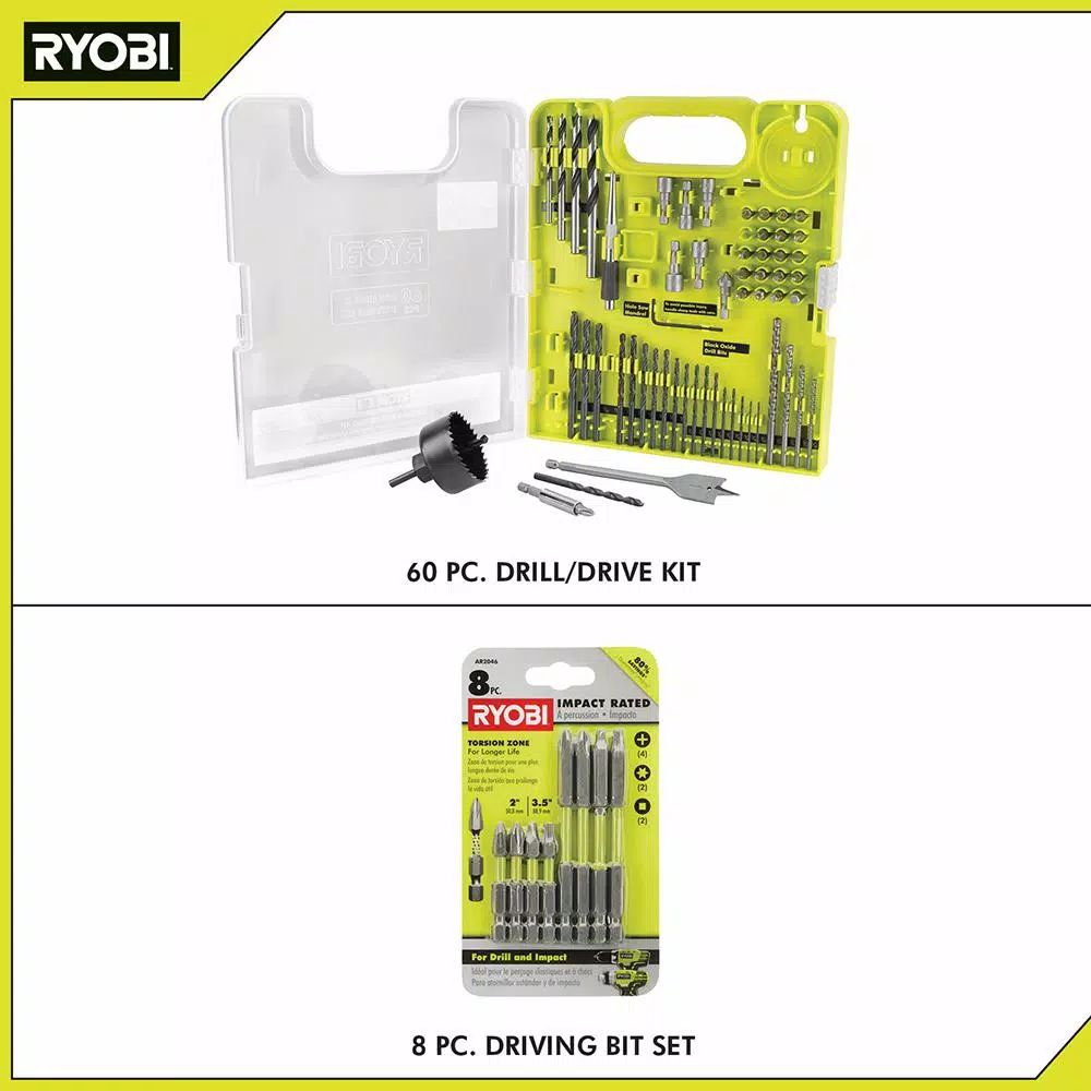 RYOBI 68-Piece Multi-Material Drill and Drive Kit with Bonus 8-Piece Impact Rated Driving Set