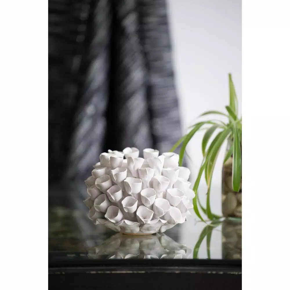 A & B Home Open Coral Gloss White Ceramic Candle Holder - Coastal Style Candlestick