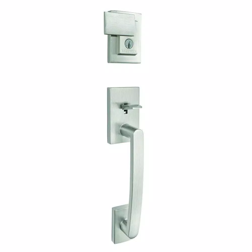 Baldwin Prestige Spyglass Single Cylinder Satin Nickel Handleset with Square Lever and SmartKey Security