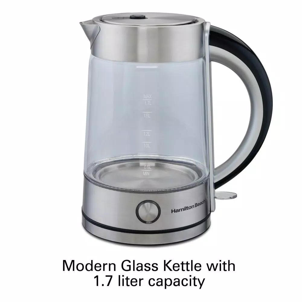 Hamilton Beach 1.7L Modern Glass Electric Kettle with Stainless Steel Accents