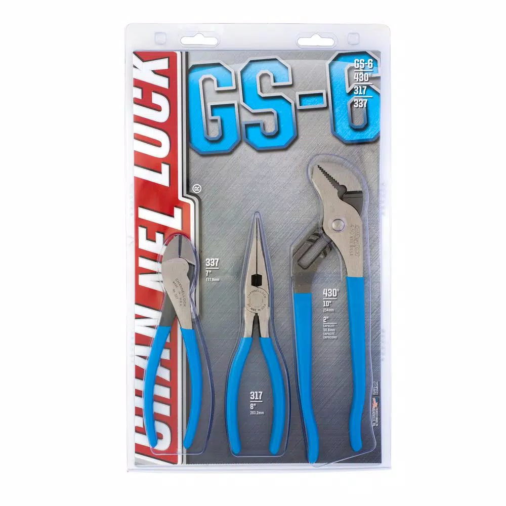 CHANNELLOCK GS-6 3-Piece Plier Set: Tongue & Groove, Long Nose, and XLT Diagonal Cutting Pliers