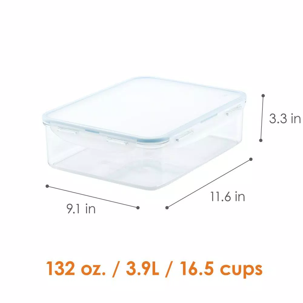 Lock & Lock Purely Better 132 oz Rectangular Food Storage Container, Tritan Plastic, Clear