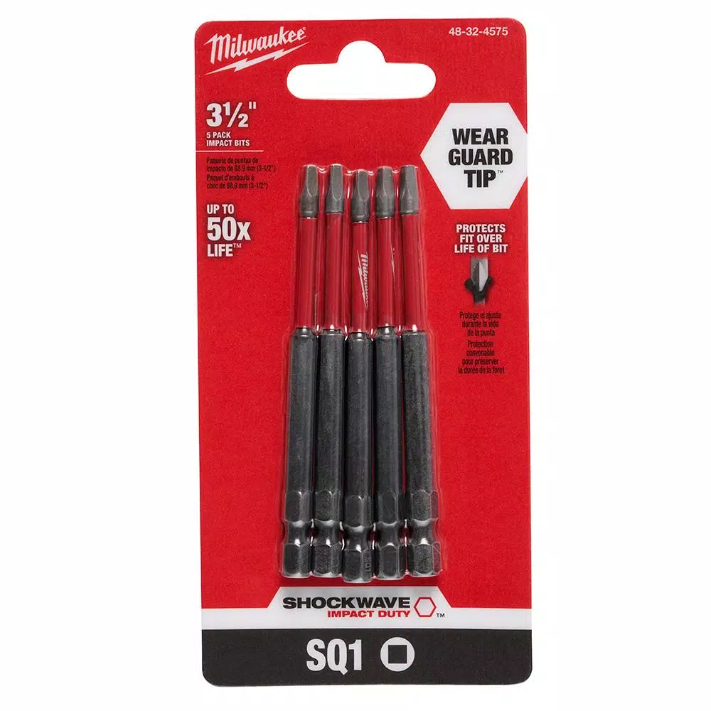 Milwaukee SHOCKWAVE Square #1 3.5 in. Impact Duty Steel Screwdriver Bits (5-Pack)