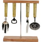 Mind Reader 4-Piece Galvanized Steel Barware Set with Magnetic Bamboo Stand thumbnail 1