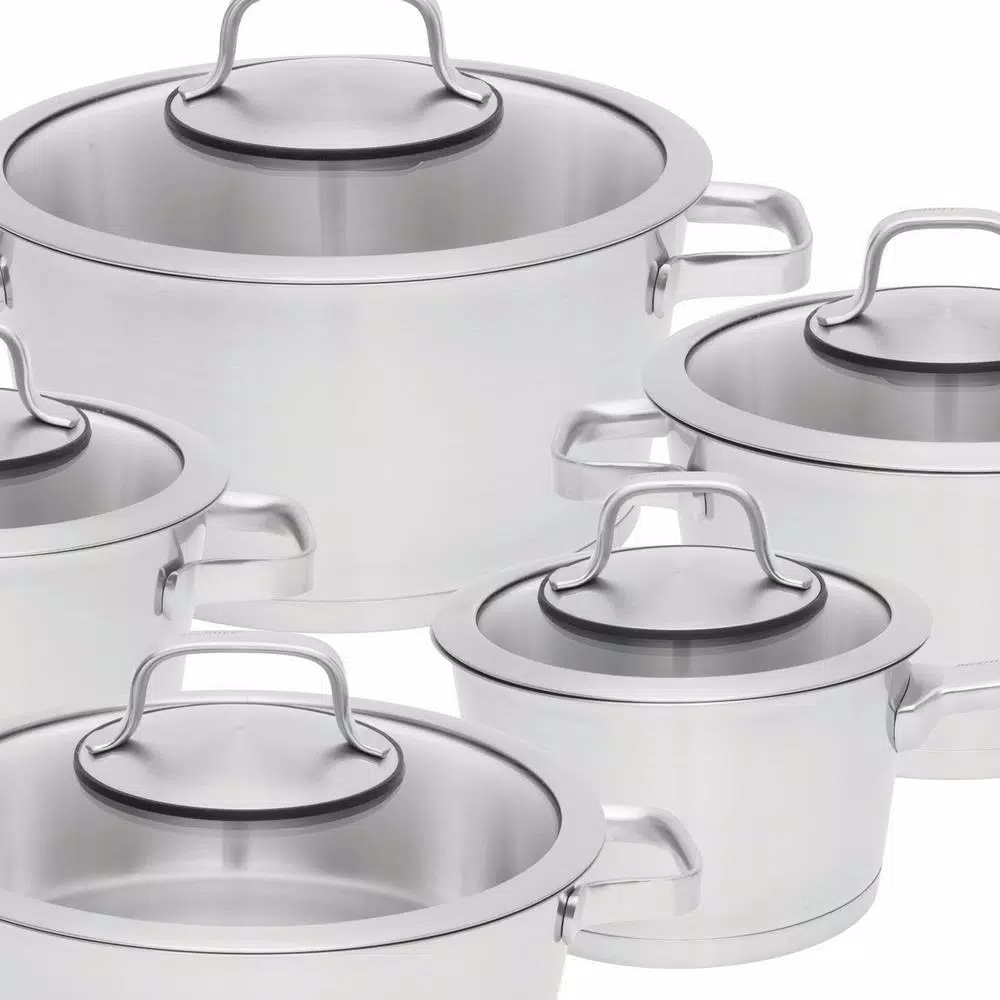 BergHOFF Essentials Manhattan 10-Piece Stainless Steel Cookware Set with Glass Lids, Induction Ready