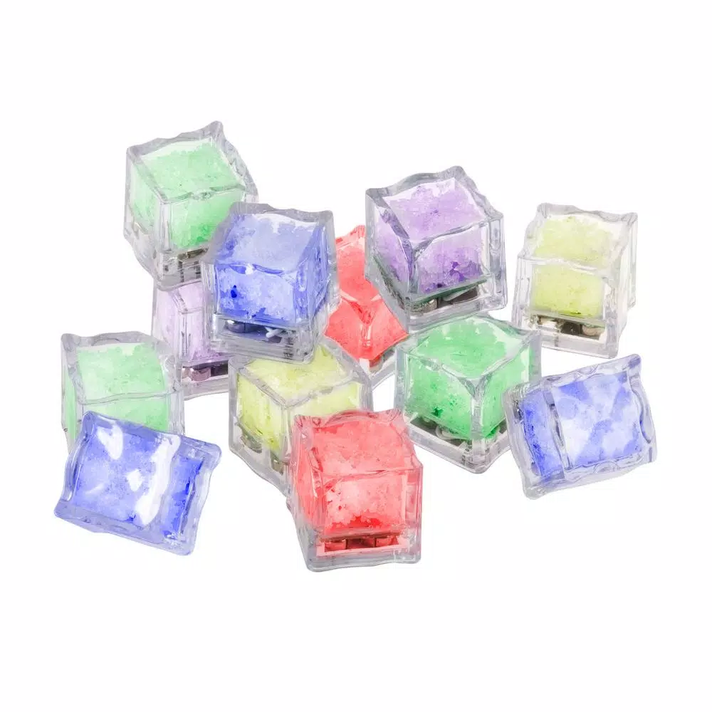Lavish Home Ice Cube Shaped LED Lights, 12-Pack, Multi-Color Submersible Liquid Activated Lights