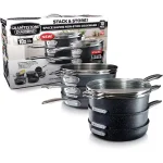 GRANITESTONE StackMaster 10-Piece Non-Stick Diamond Infused Aluminum Cookware Set with Glass Lids thumbnail 1