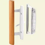 Prime-Line White Diecast Sliding Glass Door Handle Set with Wood Pull, 3-15/16 in. Mortise/Hook Style thumbnail 1