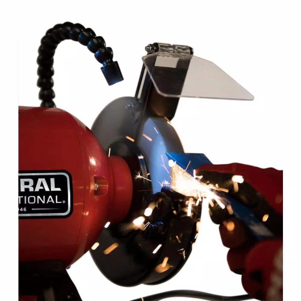 General International 6 in. Bench Grinder with Twin LED Work Lights, 2 Amp
