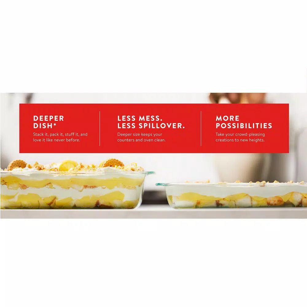 Pyrex 4-Piece Deep Glass Bakeware Set with Lids, Rectangle