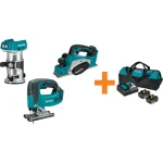 Makita 18V LXT Brushless Woodworking Combo Kit: Compact Router, Jig Saw, Planer & 2-Battery Starter Pack thumbnail 1