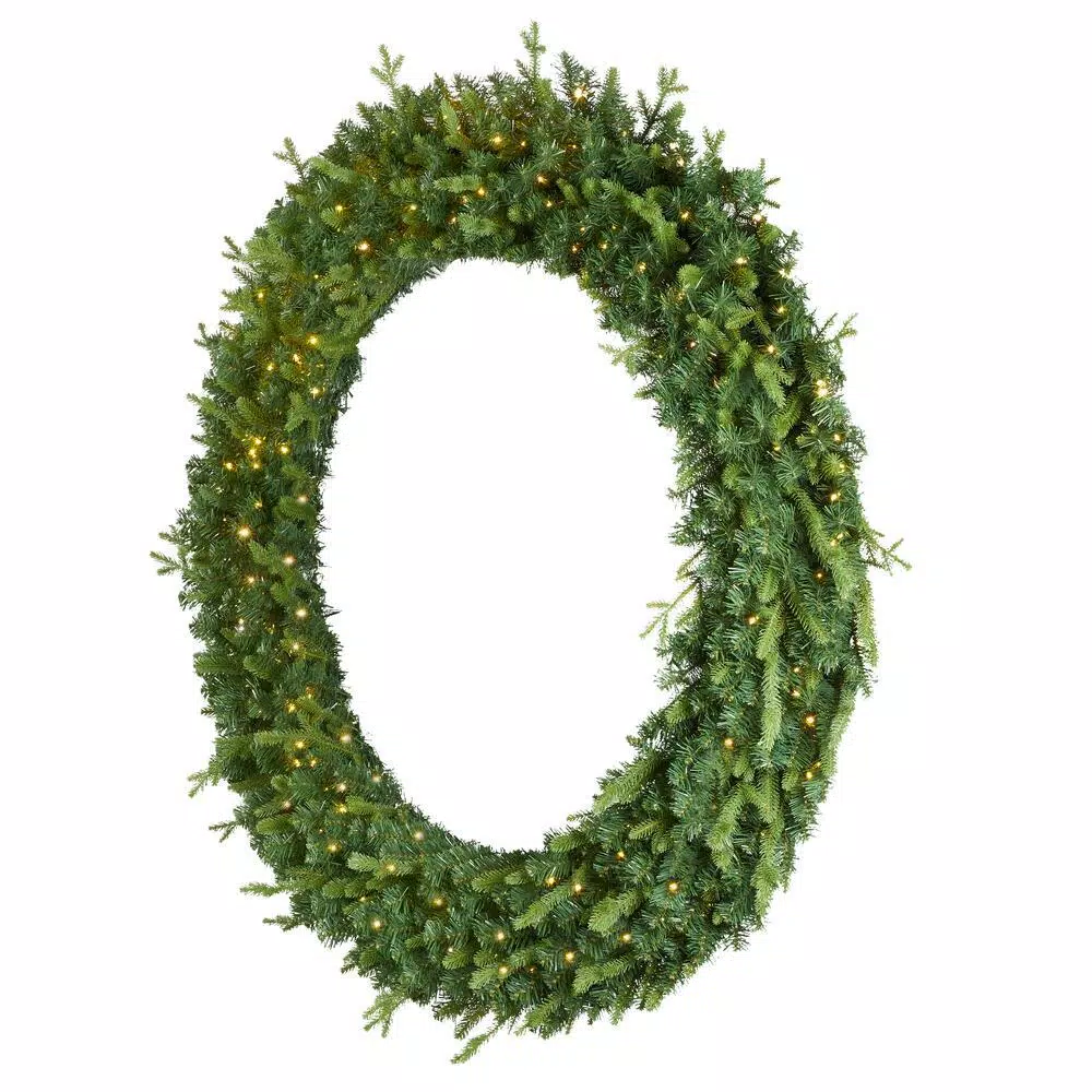 Home Accents Holiday 60 in. Jackson Noble Fir Artificial Wreath with 300 Warm White LED Micro Dot Lights