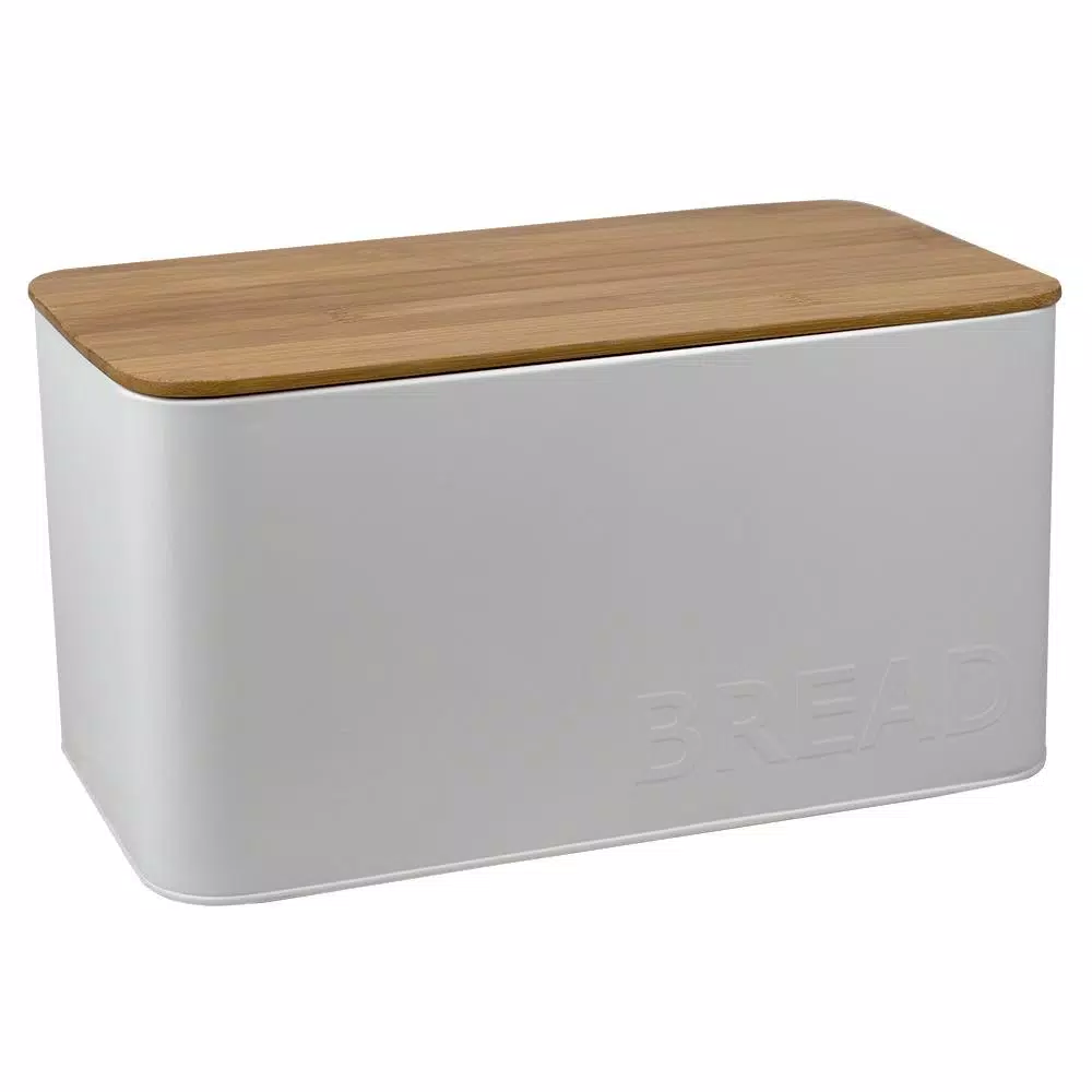 Home Basics Modern Turquoise Steel Bread Box with Natural Bamboo Lid