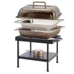 Old Dutch 4 Qt. Rectangular Antique Copper Hammered Chafing Dish with Stainless Steel Pan and Iron Stand thumbnail 3