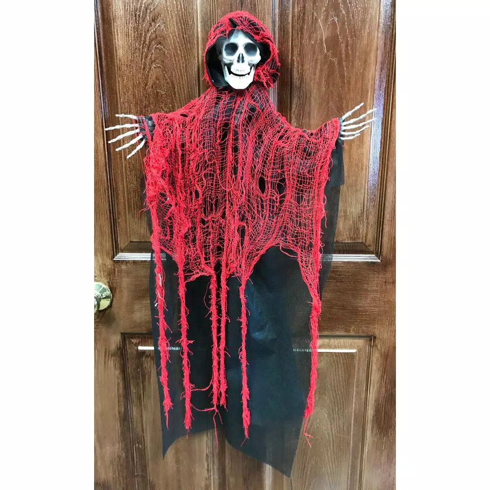 Worth Imports 35 in. Halloween Hanging Reaper Set of 2 - Skeleton Decor with Red Netting
