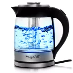 MegaChef 1.8L Cordless Glass and Stainless Steel Electric Tea Kettle with LED Base thumbnail 1